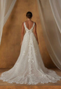 Neely by Madi Lane V-neck Lace A-line Wedding Dress at Love it at Stella's Bridal Shop in Westminster Maryland